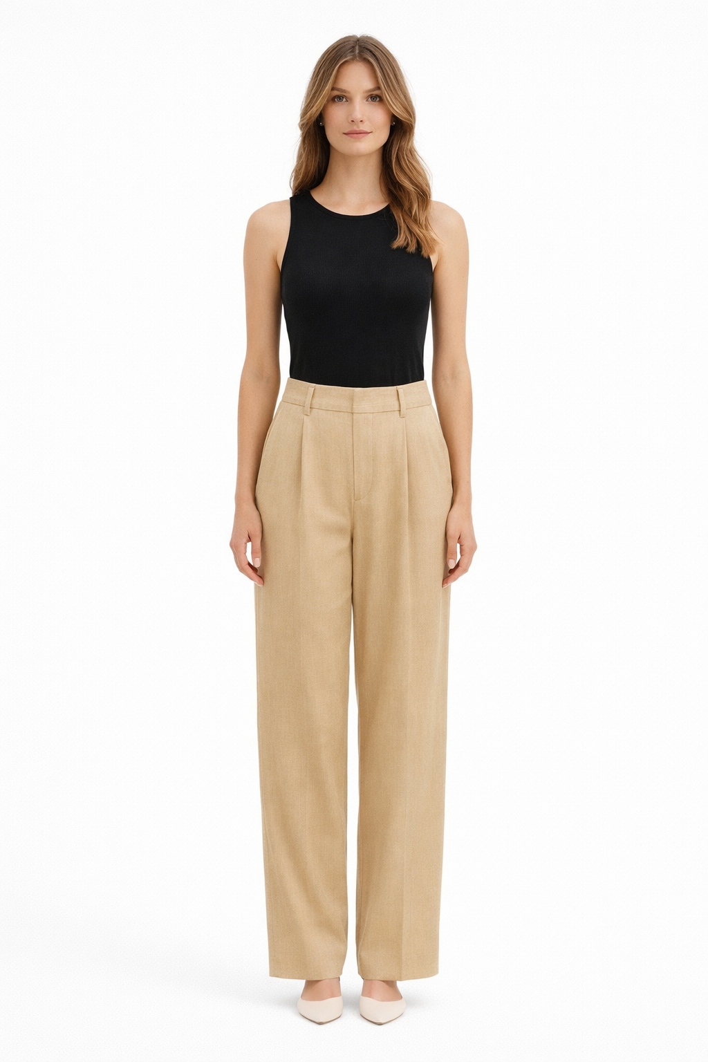 Hugo Elegantní Kalhoty Se Širokými Nohavicemi Béžové 34 I4C