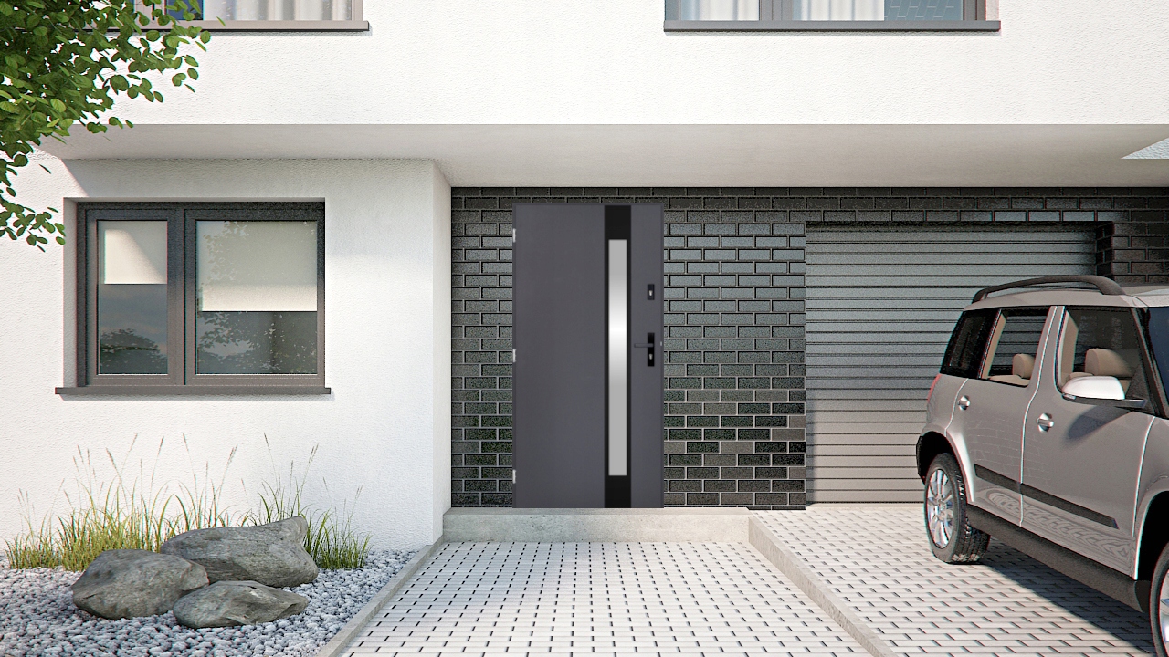 POLSKIE DRZWI ZEWNĘTRZNE INOX SBET BLACK 55MM 90 Marka Taur