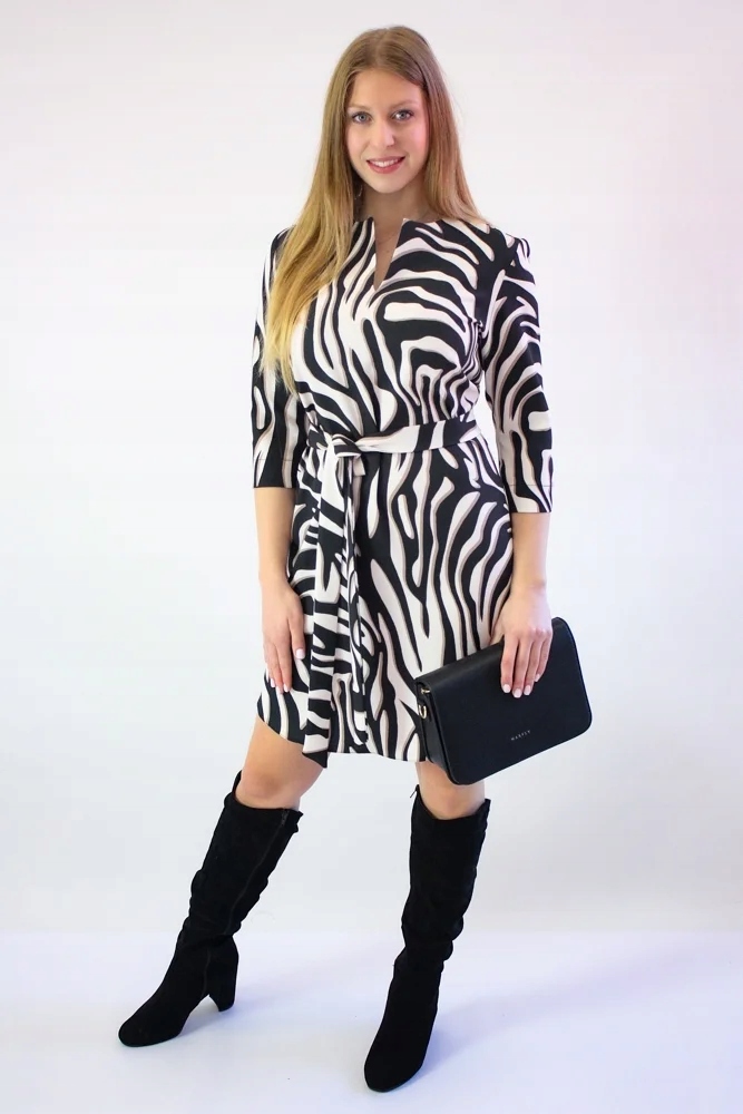 Elegantní klasická šaty zeberka černo-béžová 46