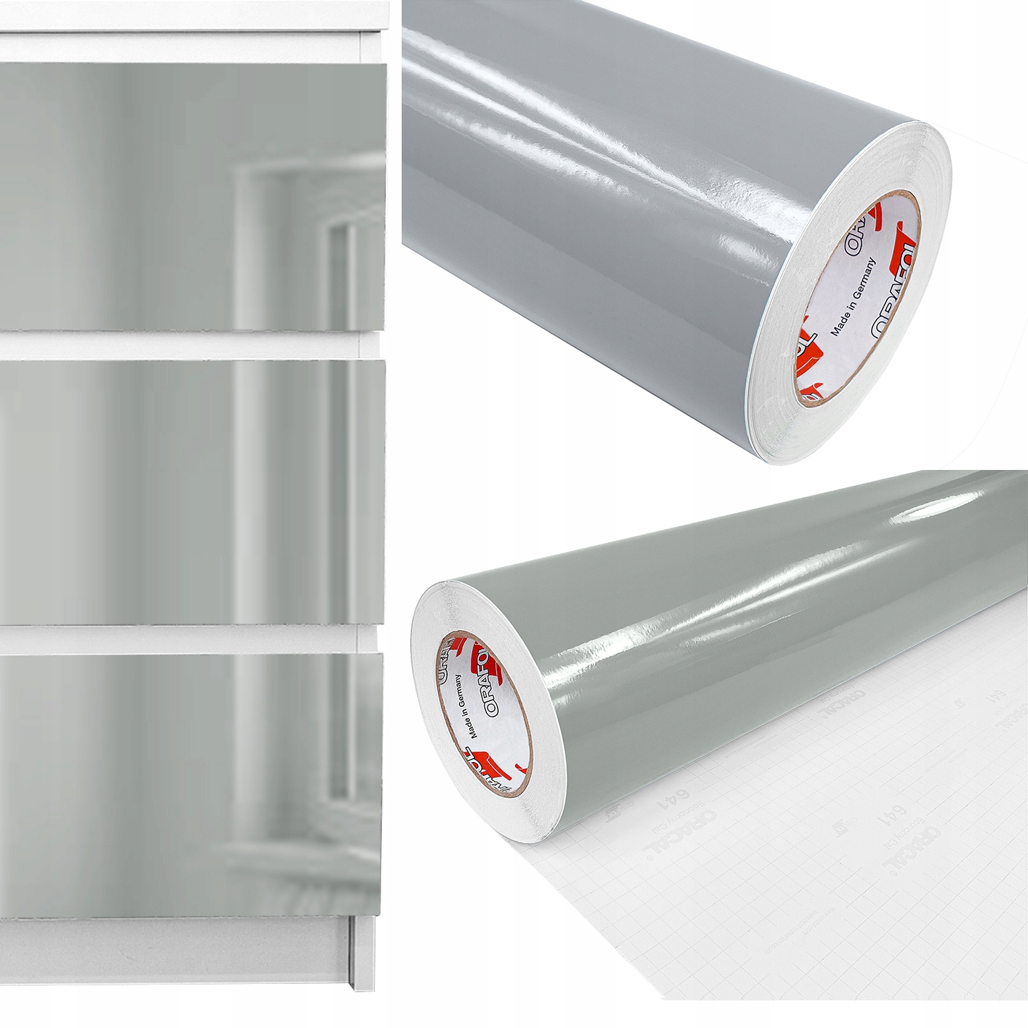 Samolepicí Fólie Dekorativní nábytková dýha Barva Šedá Lesk 1 m x 6 m