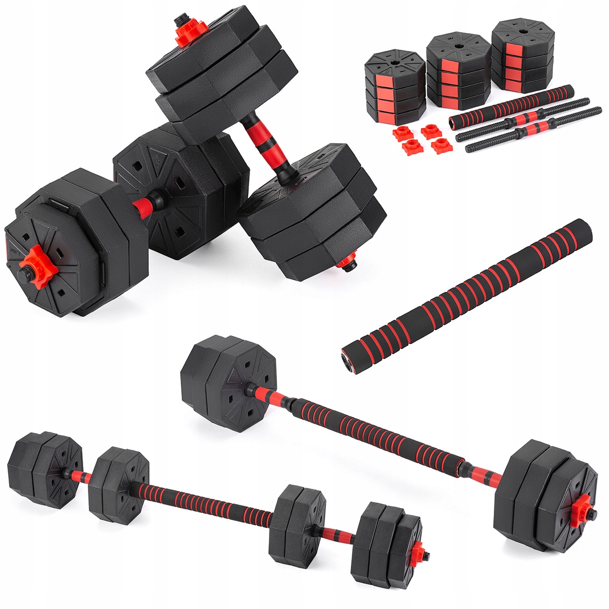 Zestaw Hantli Regulowanych 2X15KG Ze Sztangą Siłownia Fitness Gymtek