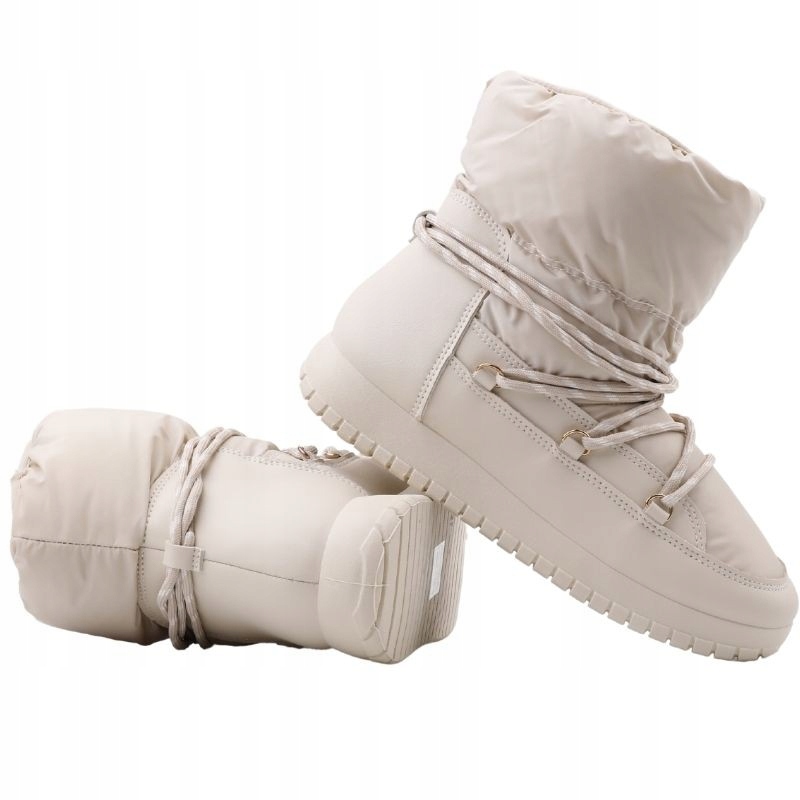 ŚNIEGOWCE DAMSKIE OCIEPLANE BOTKI NA PLATFORMIE BUTY ZIMOWE BEŻOWE CIEPŁE Oryginalne opakowanie producenta pudełko