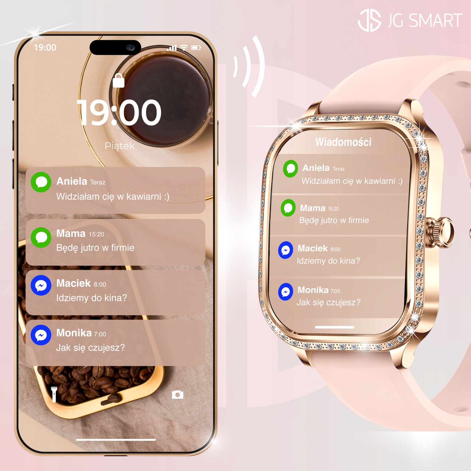 SMARTWATCH DLA KOBIETY DAMSKI ZEGAREK ROZMOWY MENU POLSKIE PULS + 3 PASKI Materiał paska inny