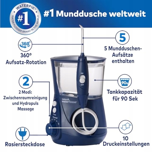 WATERPIK Ultra Profesjonalny Irrygator Do Zębów, 7 Końcówek, Niebieski — miniatura 2