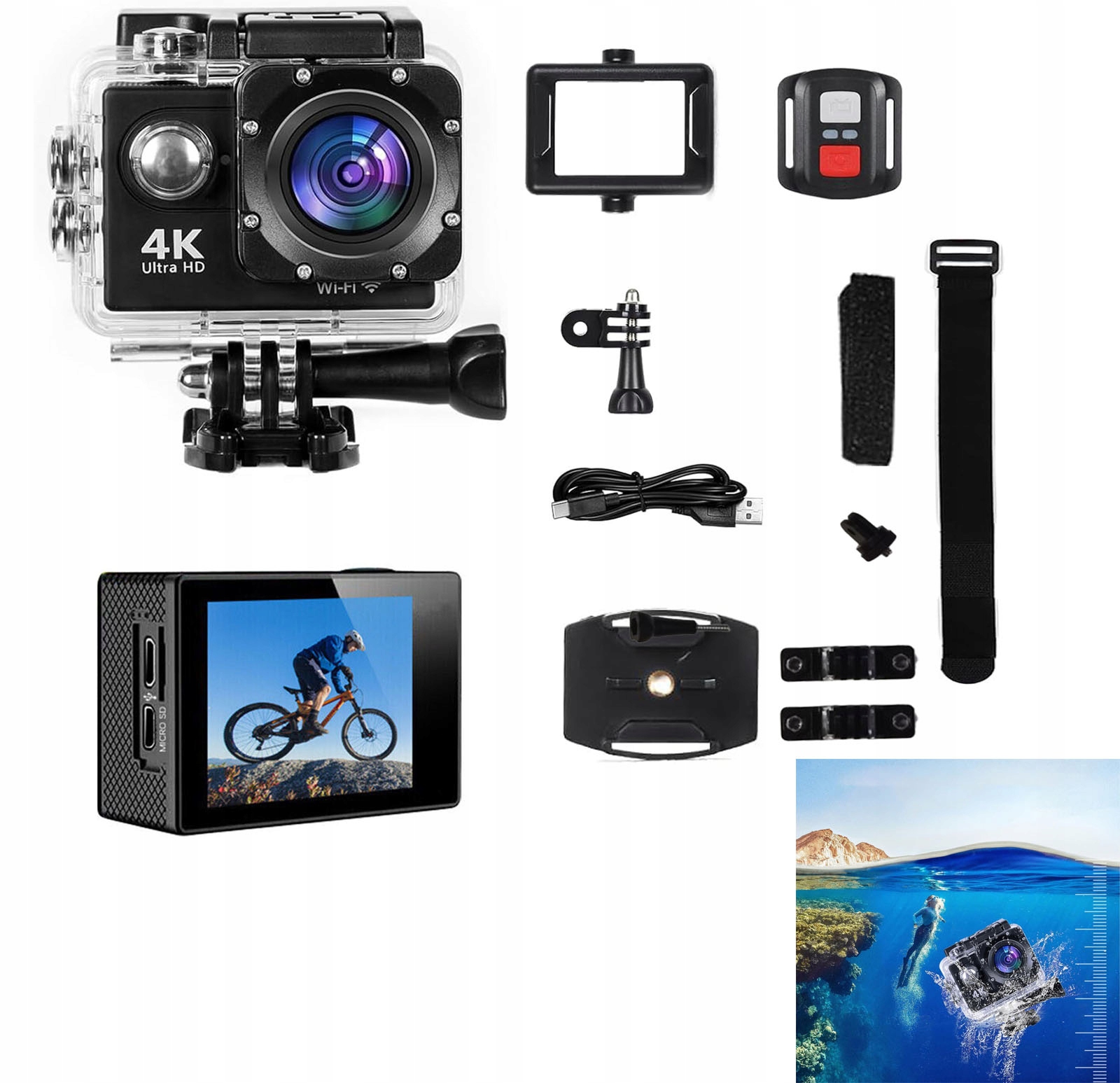 Sportovní Kamera Full Hd 4K Wifi Podvodní Kamera Voděodolná