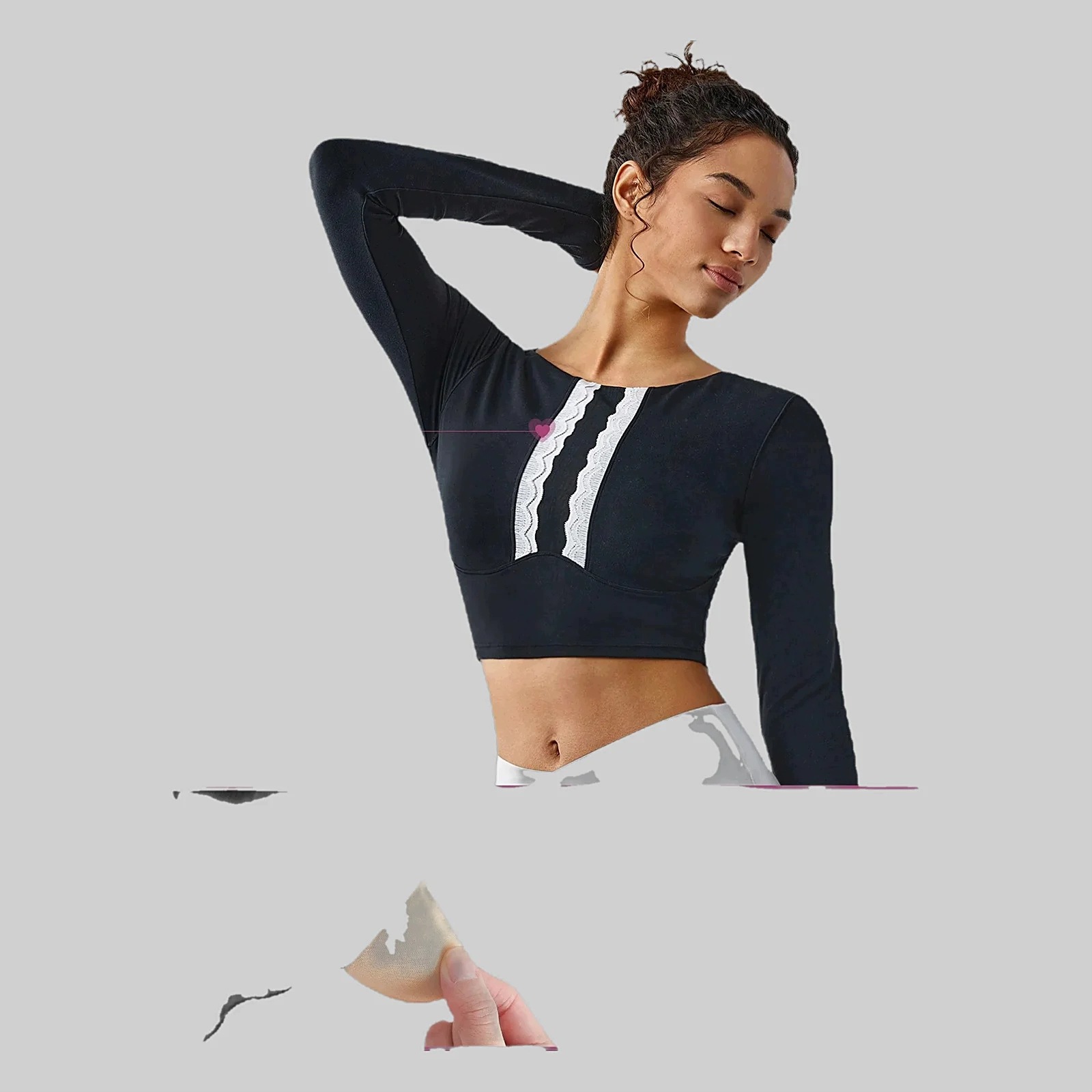 Top Sportowy czarno-biały Crop Top długi rękaw S 36