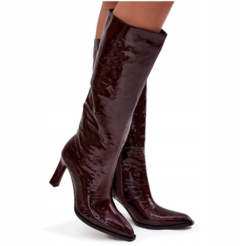 Dámské Kozačky Z Přírodní Lakované Kůže S Podpatkem D&a CR52-716 Bordó 38