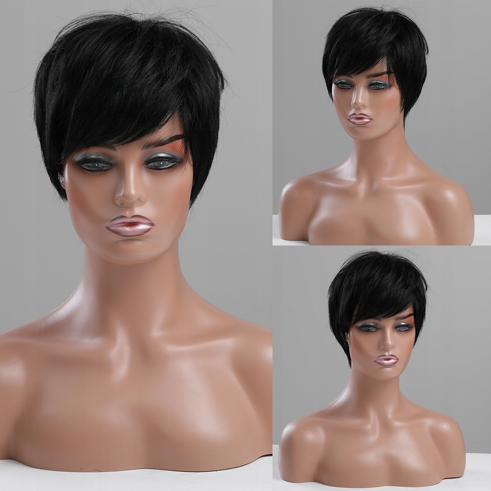 Černá krátká paruka z pravých a umělých vlasů Lima