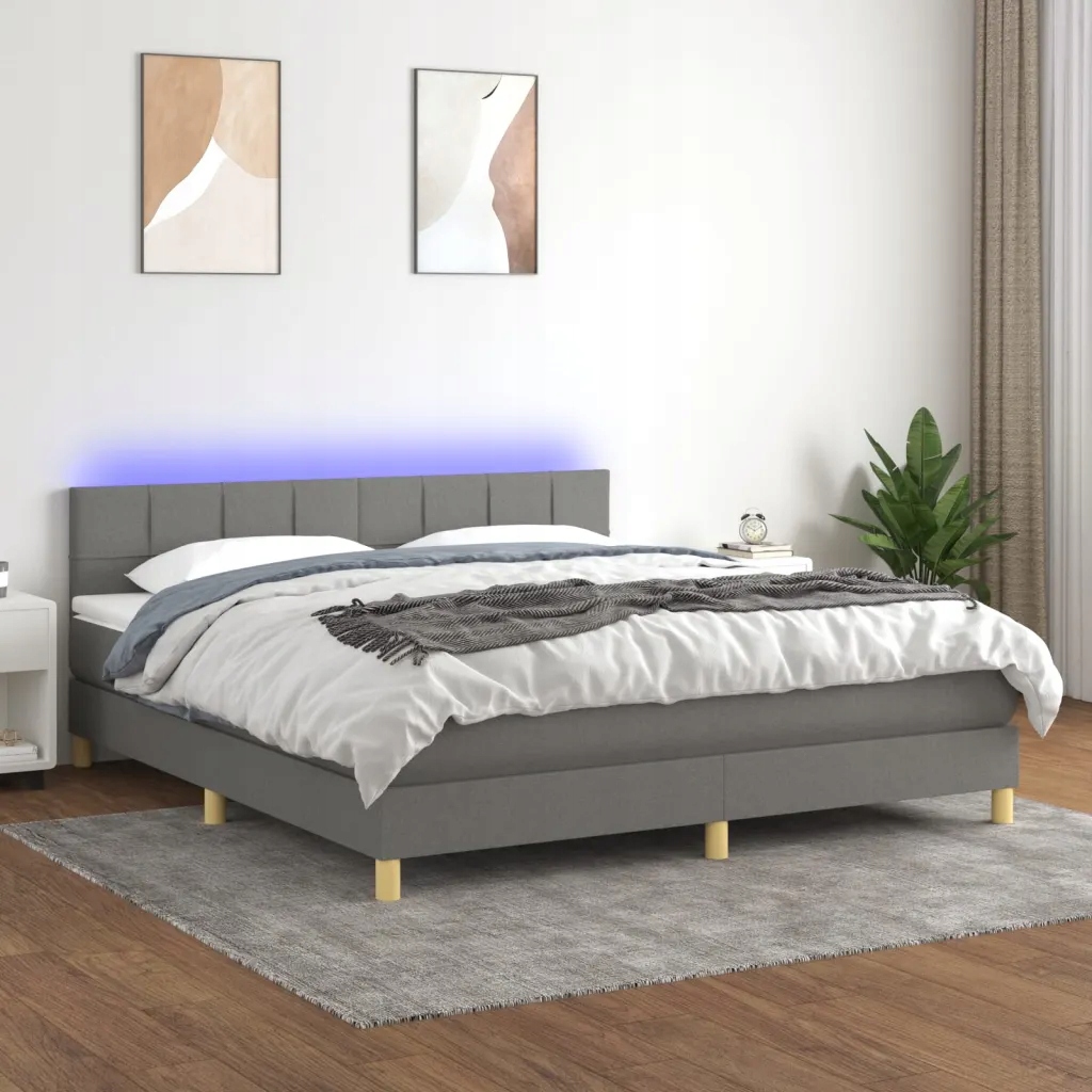 Box spring postel s matrací a Led tmavě šedá 160x200 cm textil Šedá 3133726