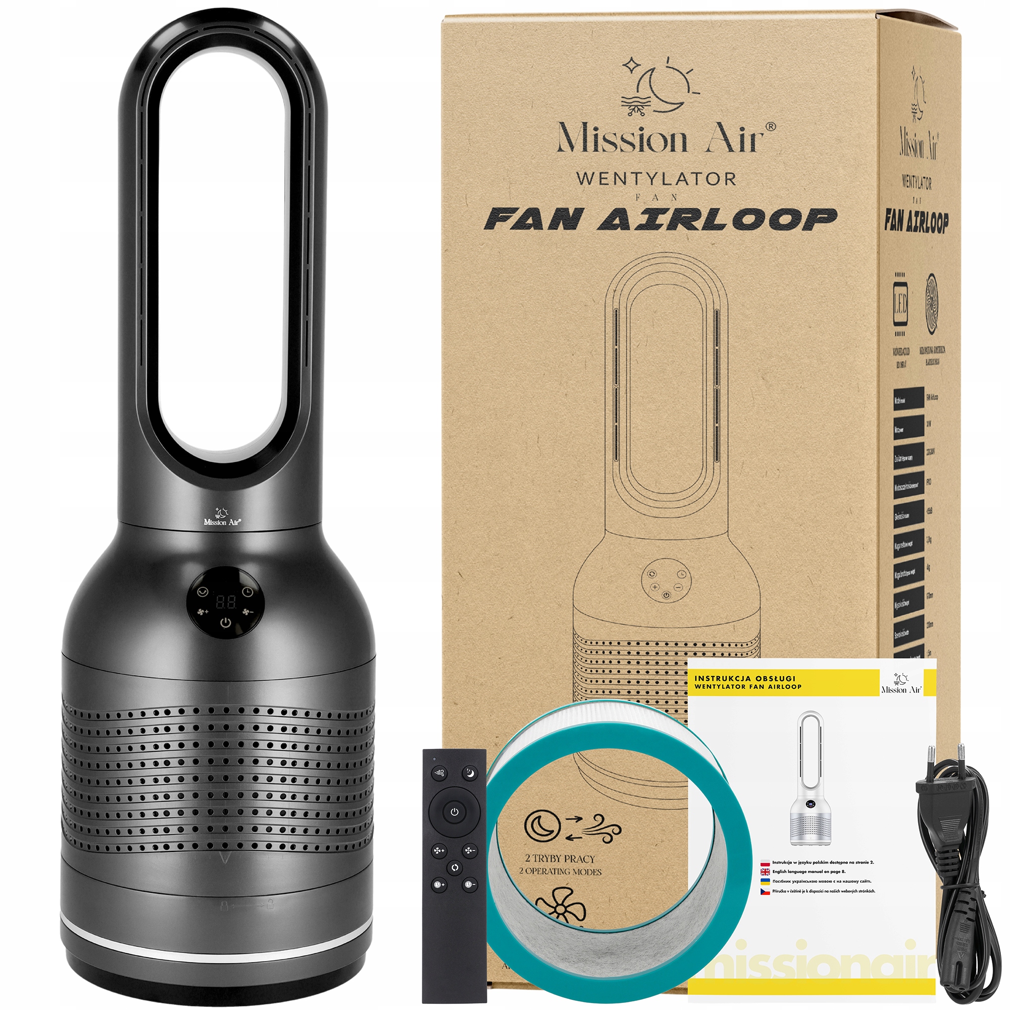 Bezlopatkový stĺpový podlahový Ventilátor stojanový ventilátor 30W Swing Šedý