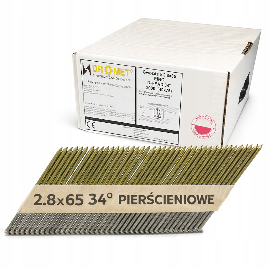 Gwoździe do gwoździarki 2,8x65 34° papier pierścieniowe XXL 3000szt