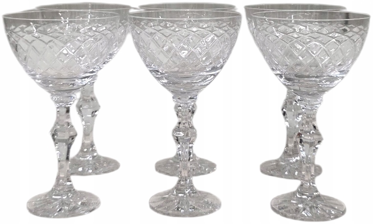 KOMPLET 6 KRYSZTAŁOWYCH KIELISZKÓW SZKŁO ZDOBIONE PRL