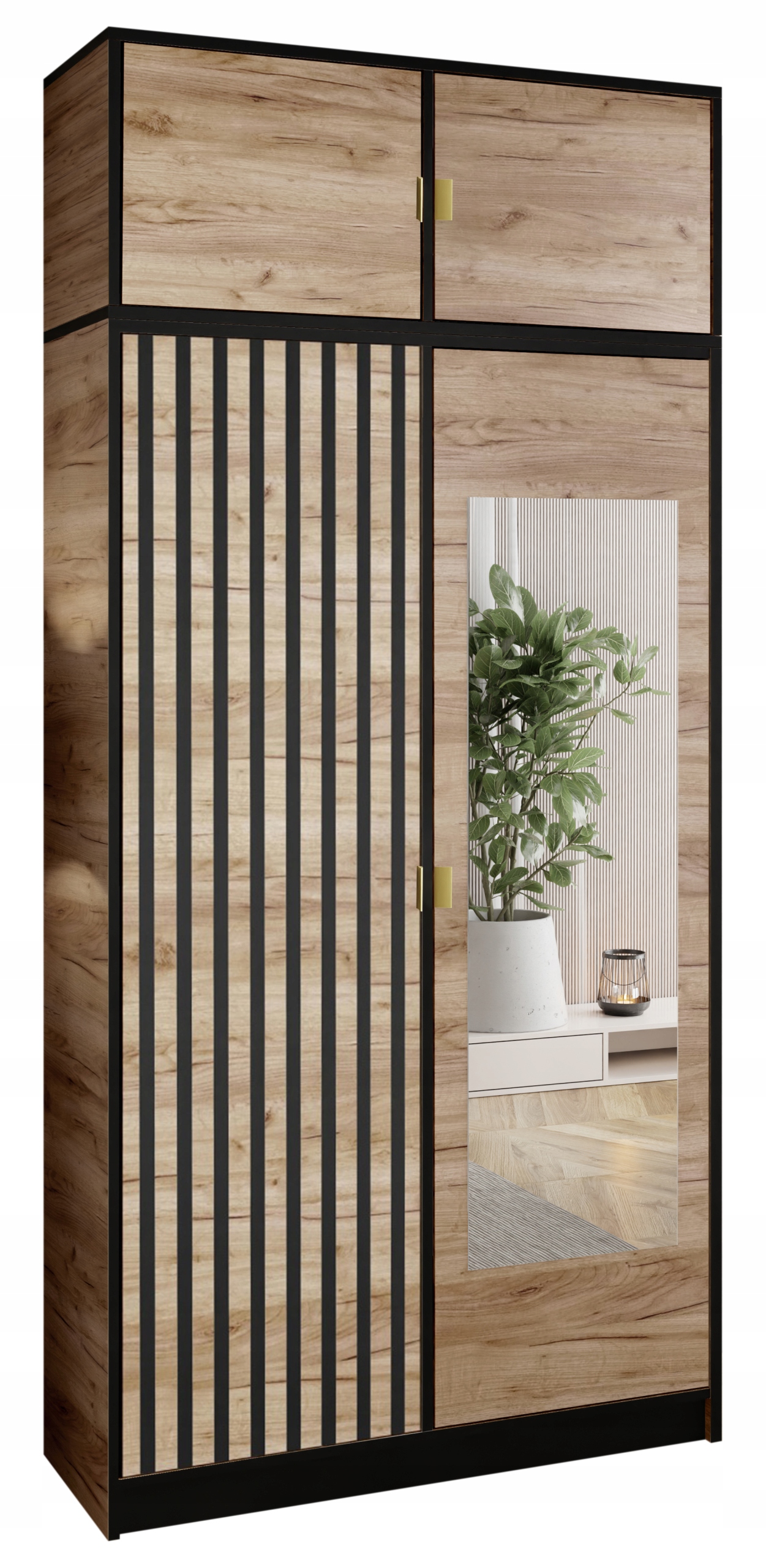 Skříň šatní Lumi 105 2D Dub se zrcadlem Dior Vzor 3 úchyt zł. s nástavcem