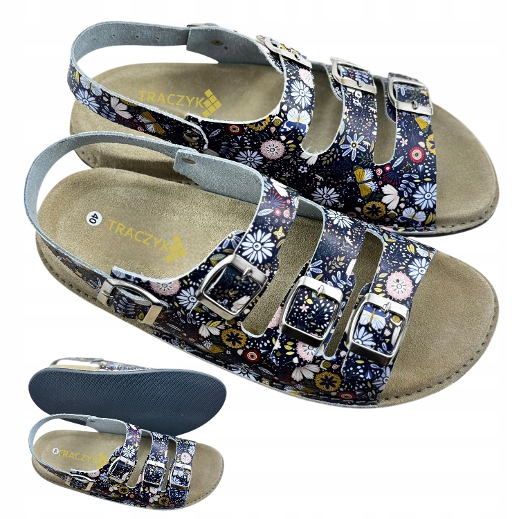 Traczyk Profilované Květinové Sandály Z Přírodní Kůže Fusbet, nastavitelné, vel.