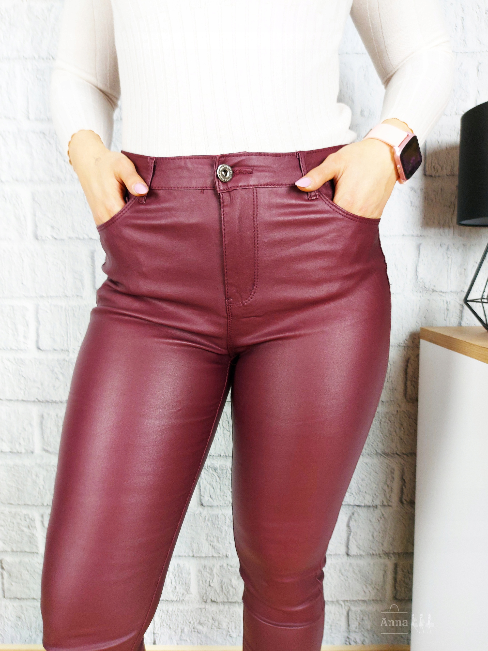 SPODNIE WOSKOWANE GOODIES JEANS BORDO SKÓRA R36 Płeć kobieta