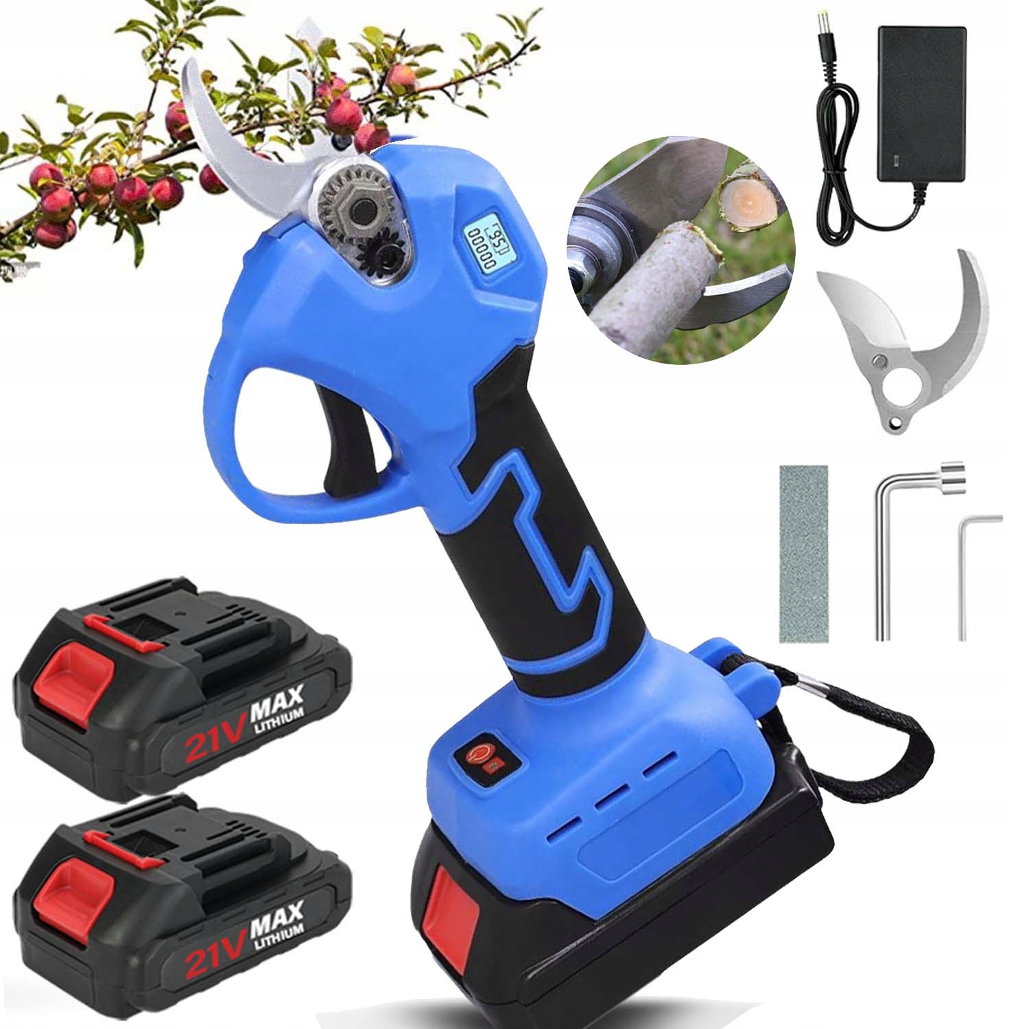 Mocny Sekator Akumulatorowy Nożyce Elektryczne Ogrodowe 2XAKU Zestaw 40MM