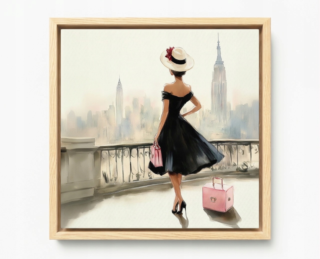 Obraz Rama American Box Retro Žena Cestovanie New York Manhattan 60x60