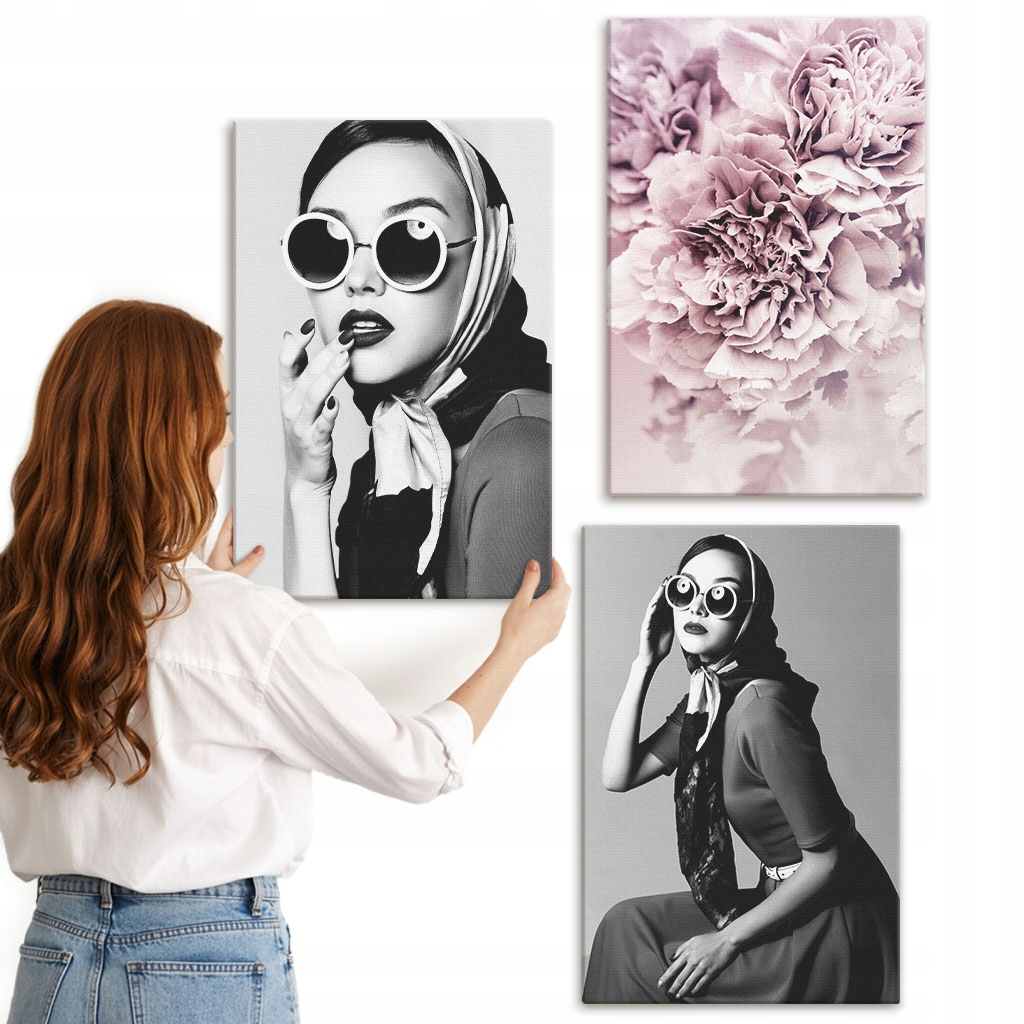Sada obrazů do kanceláře Komplet Stylové portréty žen Květiny 3x 40x60 cm