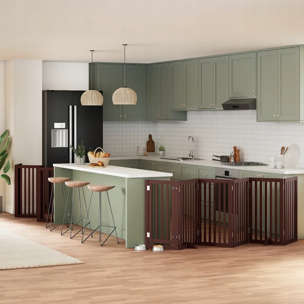 Zábrana pro psy s dvířky skládací 15 panelů hnědá 750 cm topol Hnědá 315566