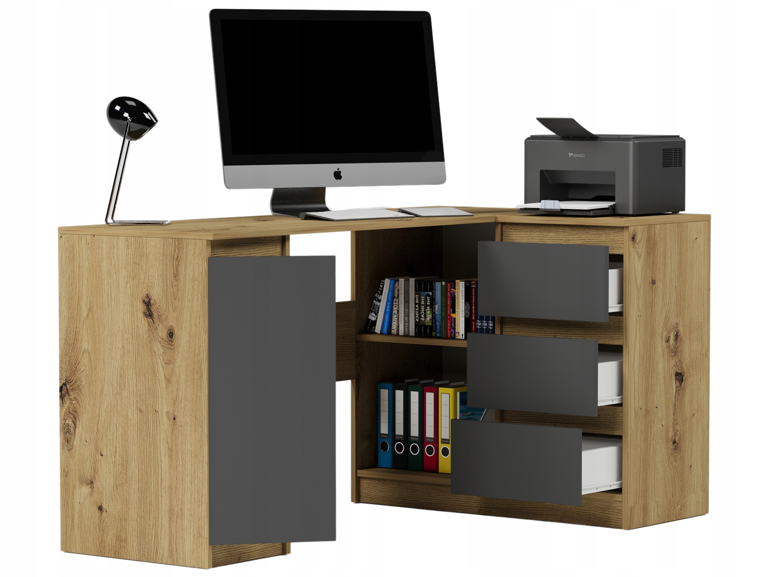 Meble Biurko narożne komputer 3sz 155cm artisan mix antracyt N12