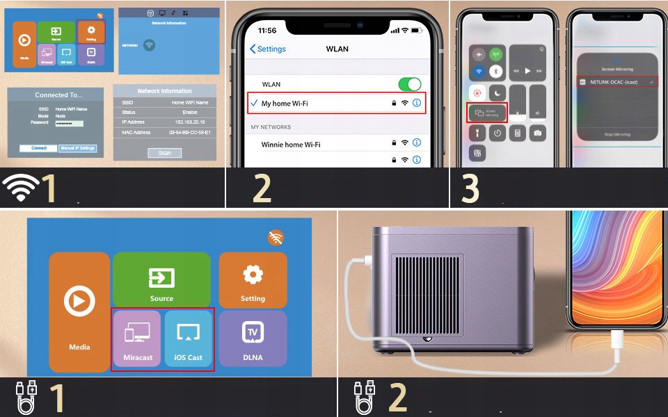 PROJEKTOR RZUTNIK ANDROID SMART TV WIFI FULL HD 650ANSI ZOOM 300" Waga produktu z opakowaniem jednostkowym 2 kg