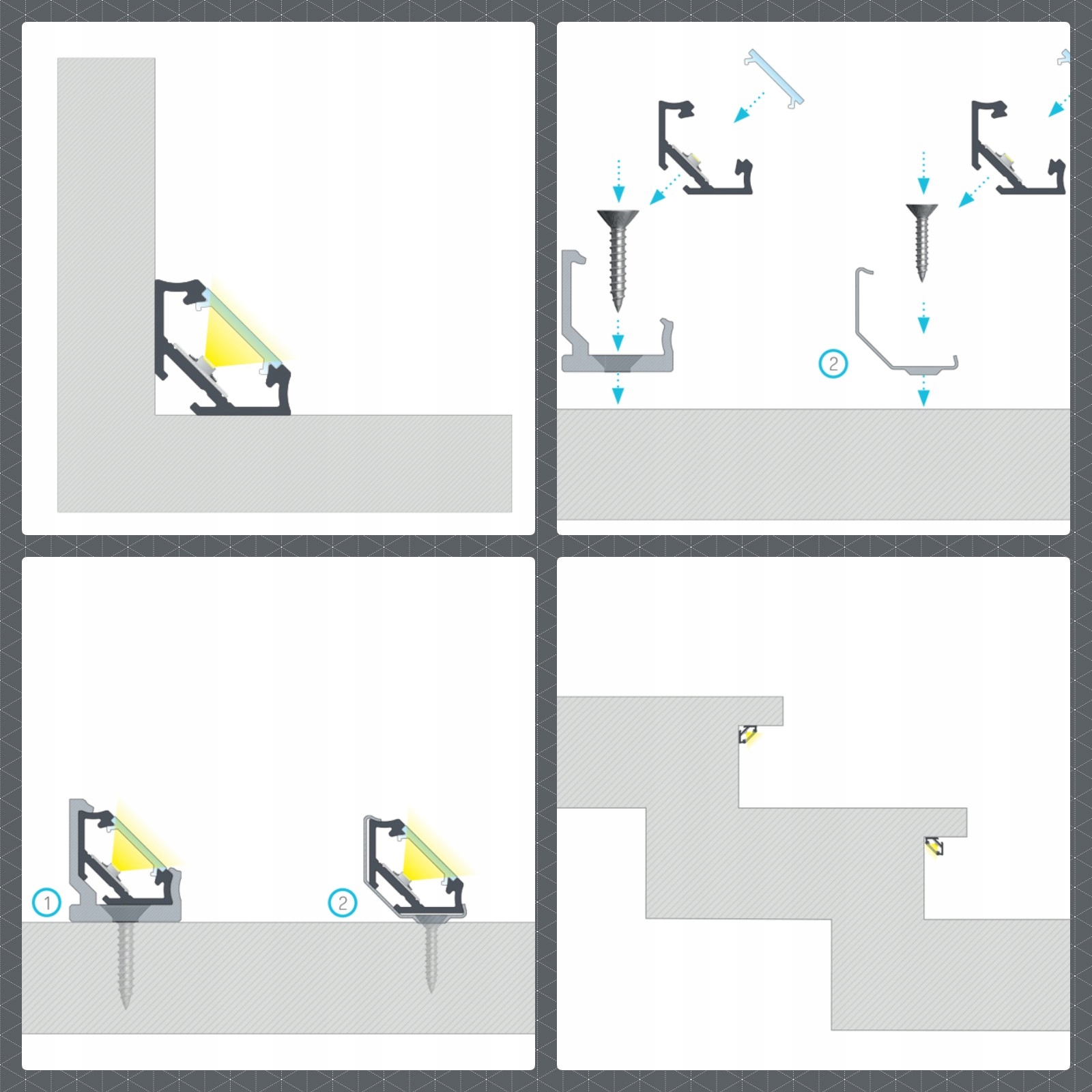 Listwa LED CZARNA Ośw. PODSZAFKOWE 50cm NAROŻNE Długość 1 m