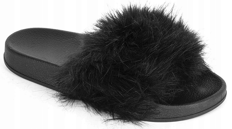 3927 CZARNE GUMOWE KLAPKI Z DŁUGIM FUTERKIEM 38