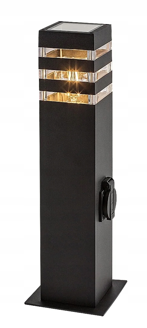 Stojací zahradní lampa černá, čtvercový sloupek, 44 cm, napájecí Rabalux