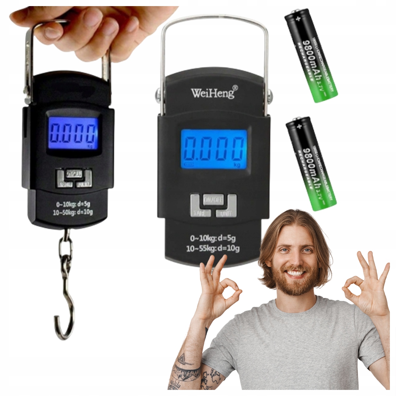 Waga Hakowa Bagażowa Podróżna Na Ryby LCD 50 Kg Wisząca Magazynowa +baterie