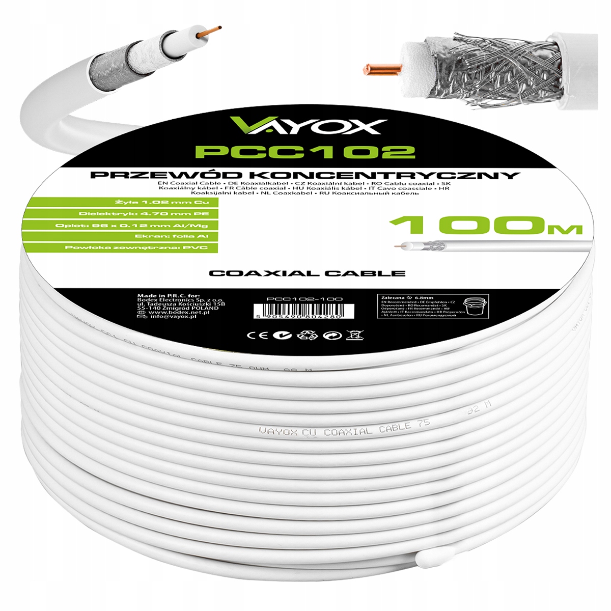 Anténní Kabel Koaxiální Tv Kabel Měď Cu Certifikovaný 100 m Vayox