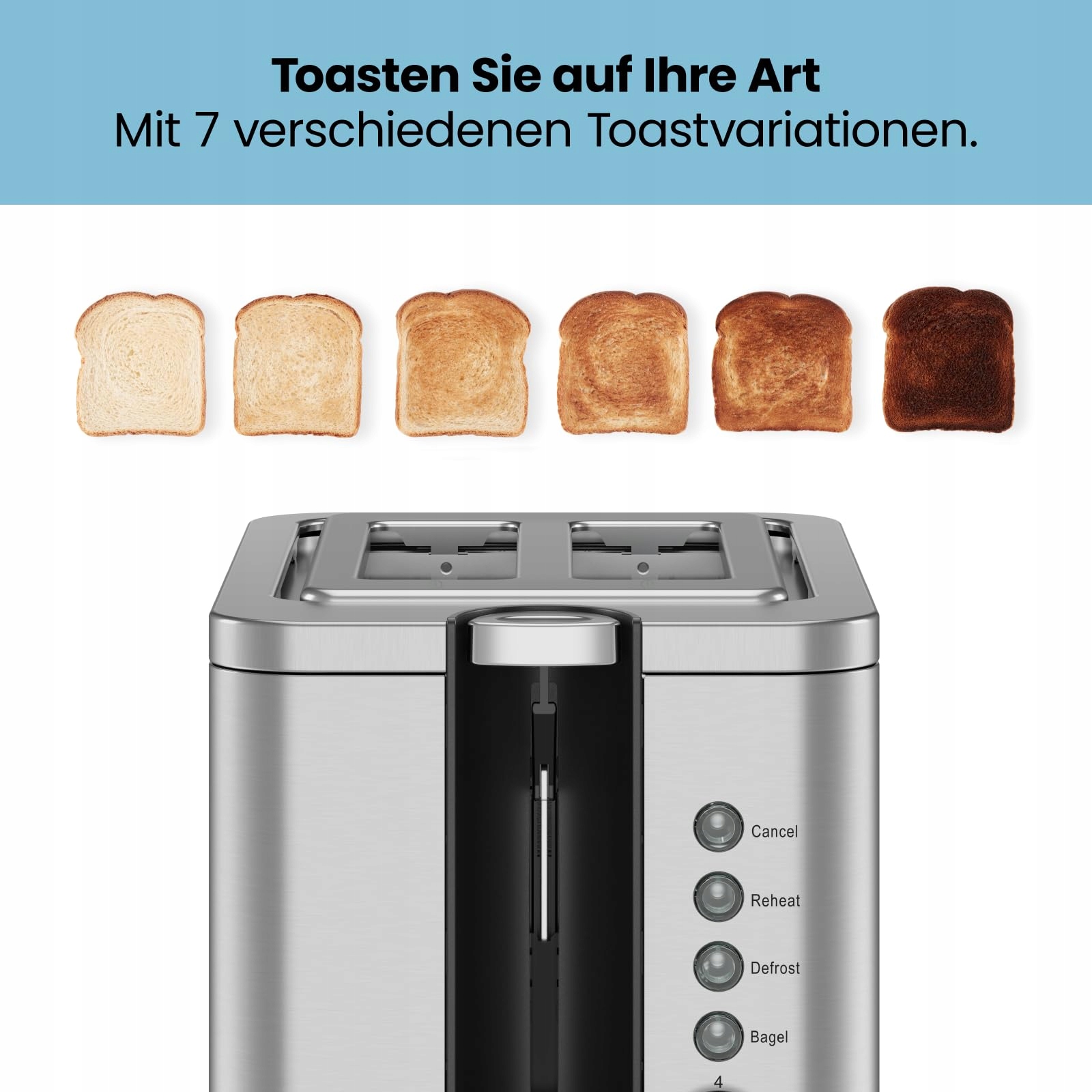 CHEFMAN Toster Stalowy 2-Slotowy 7 Ustawień Szerokie Szczeliny Bagel — miniatura 4