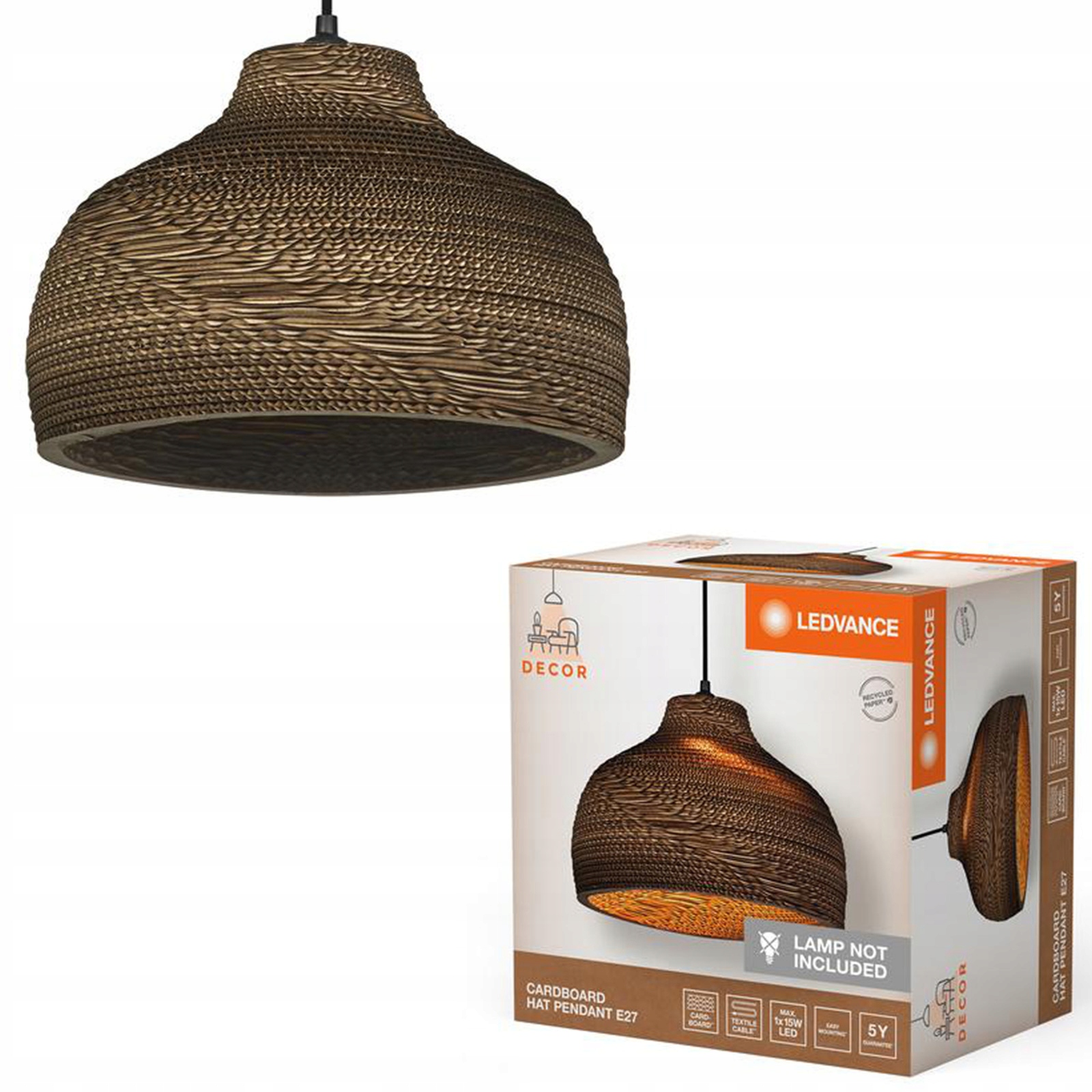 Závěsné Stropní Svítidlo Dekorativní E27 Převis Hnědá Karton Decor Ledvance