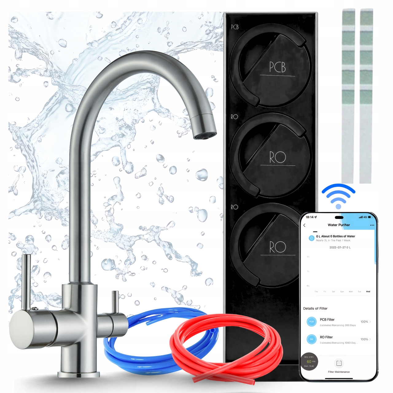 Vodný Filter Podskrinkový Midea 800GPD Smart Wifi A Kuchynská Batéria Pzh