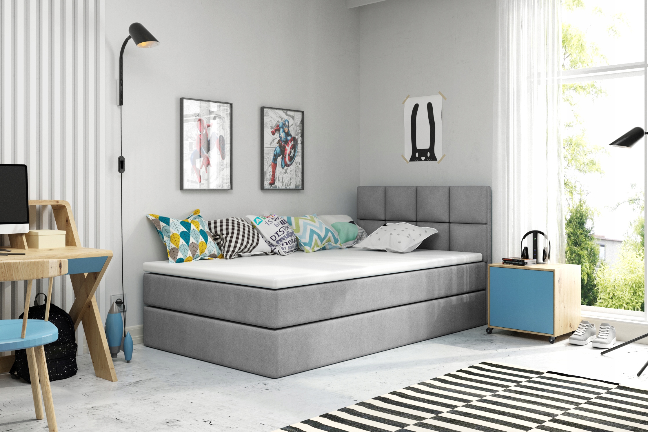 Szare łóżko tapicerowane 100x200 OD RĘKI!