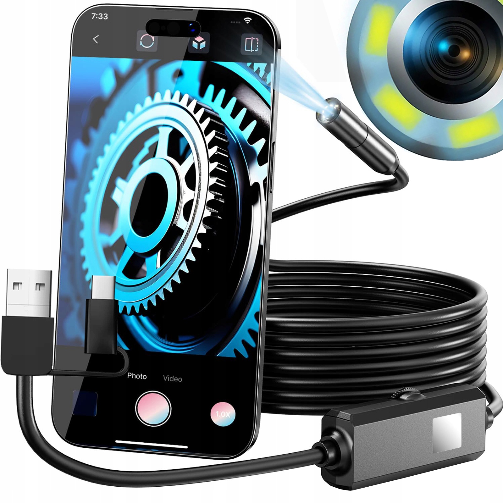 Kamera Inspekcyjna Endoskopowa do telefonu Android Pc 3w1 1M Jakość Hd