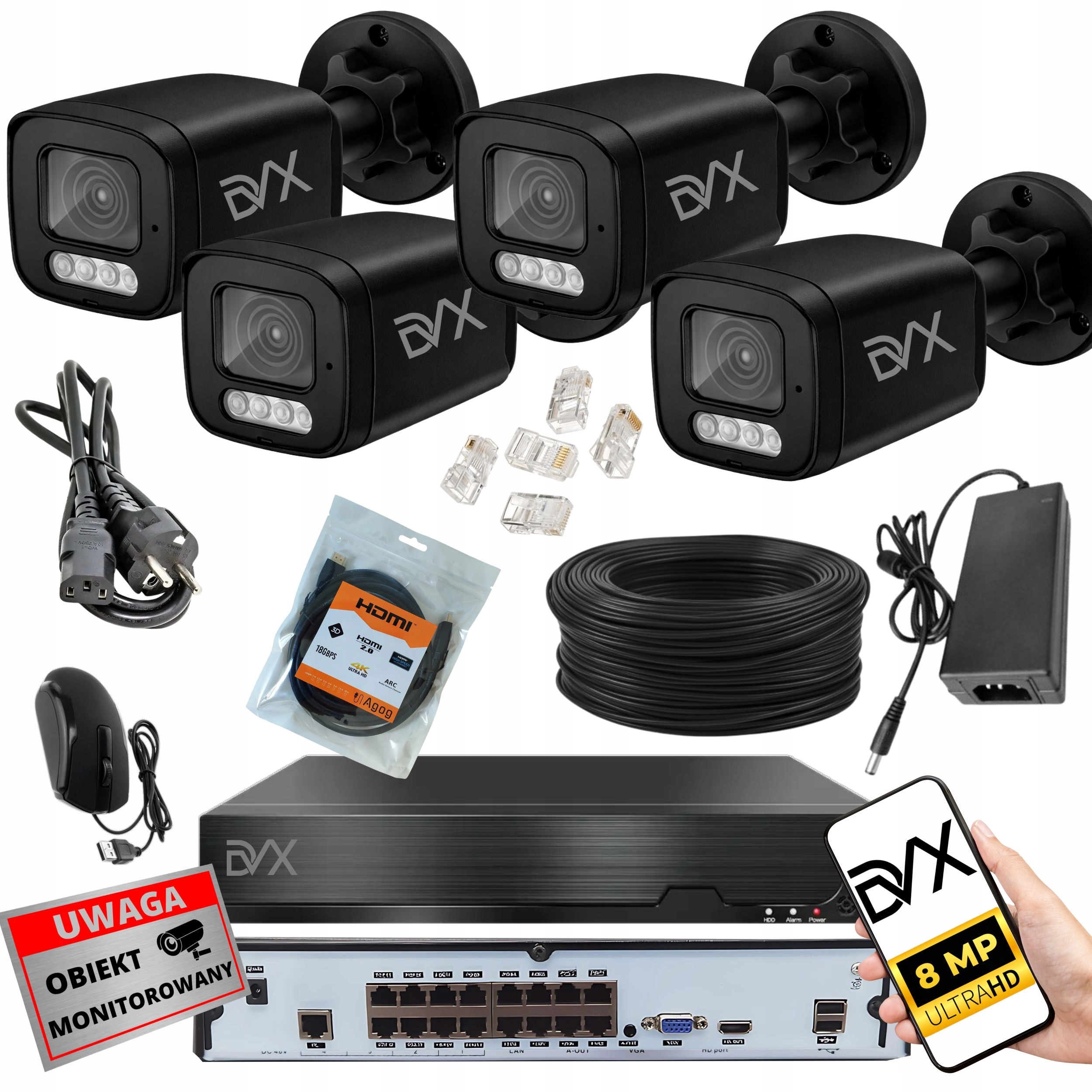 Sada Kamier x4 PT8LB Monitorovanie Ip Poe 8MP 4K Uhd Rekordér P8CH Nvr