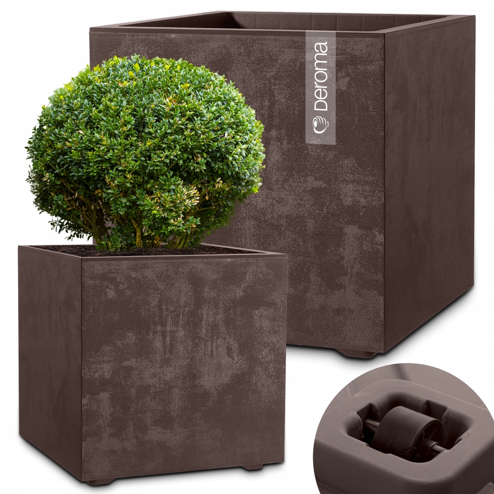 Donica Doniczka Deroma Efekt Betonu Na Kółkach 49CM Cubo Millennium Brązowa