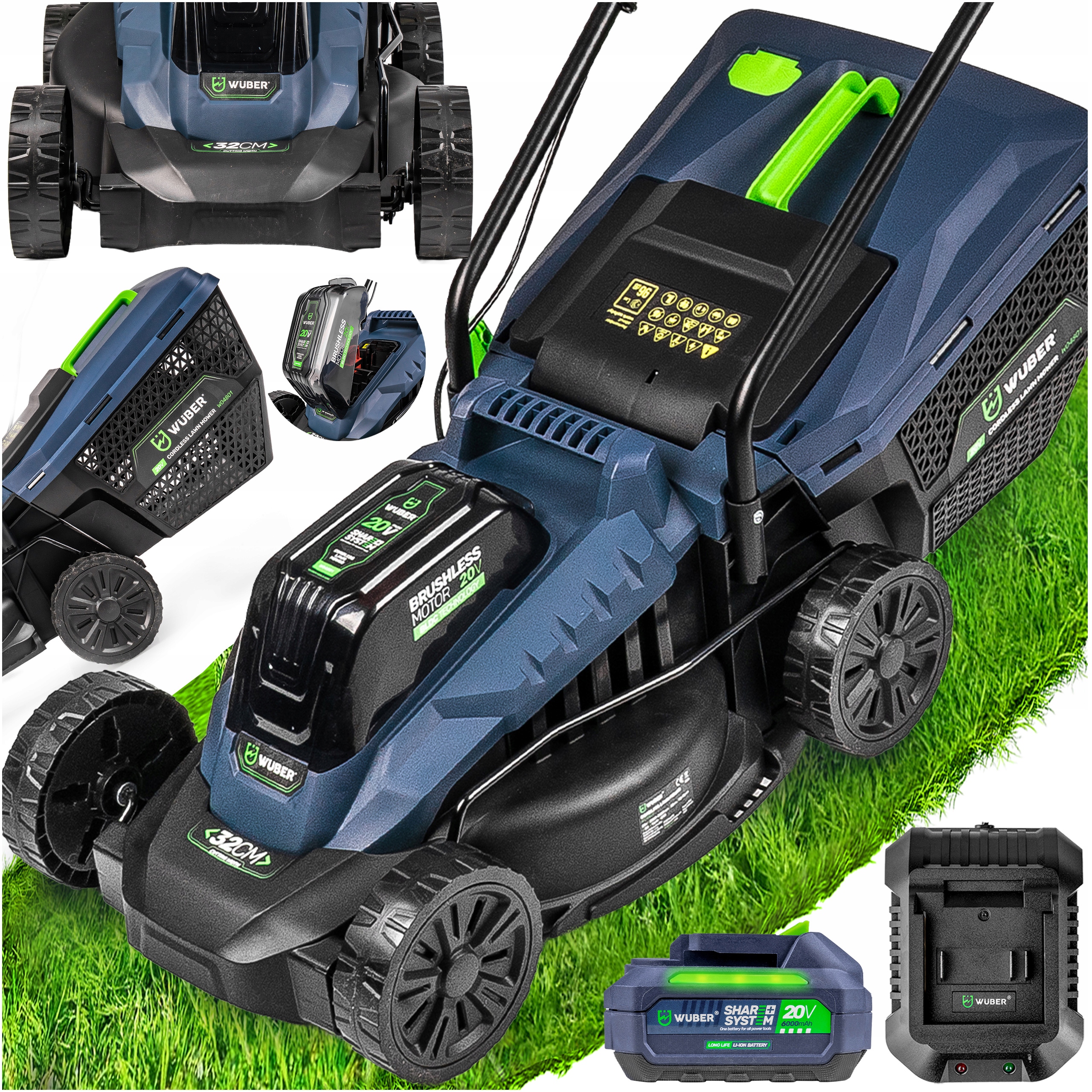 Kosiarka Akumulatorowa Bezszczotkowa Do Trawy Aku 6.0AH Solidna Mocna Wuber