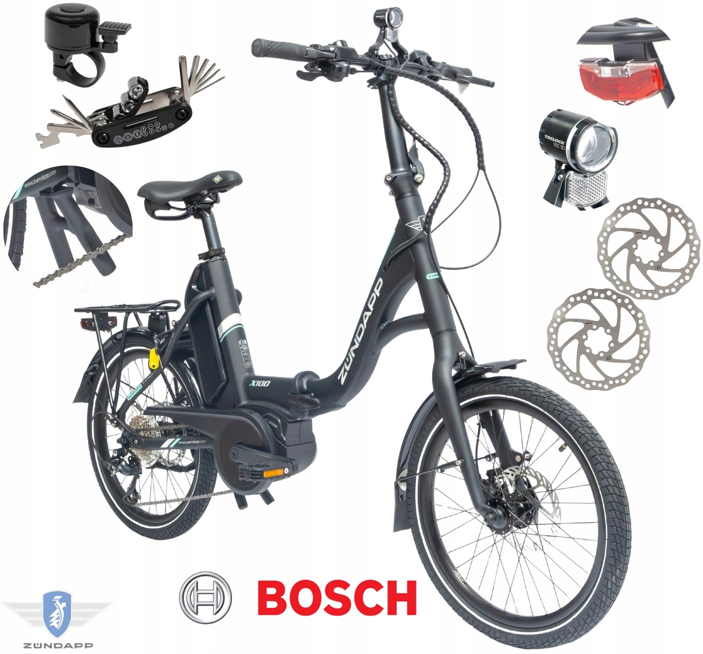 Rower Elektryczny Damski Męski Składany 20" Bosch 250 W LCD Składak Shimano