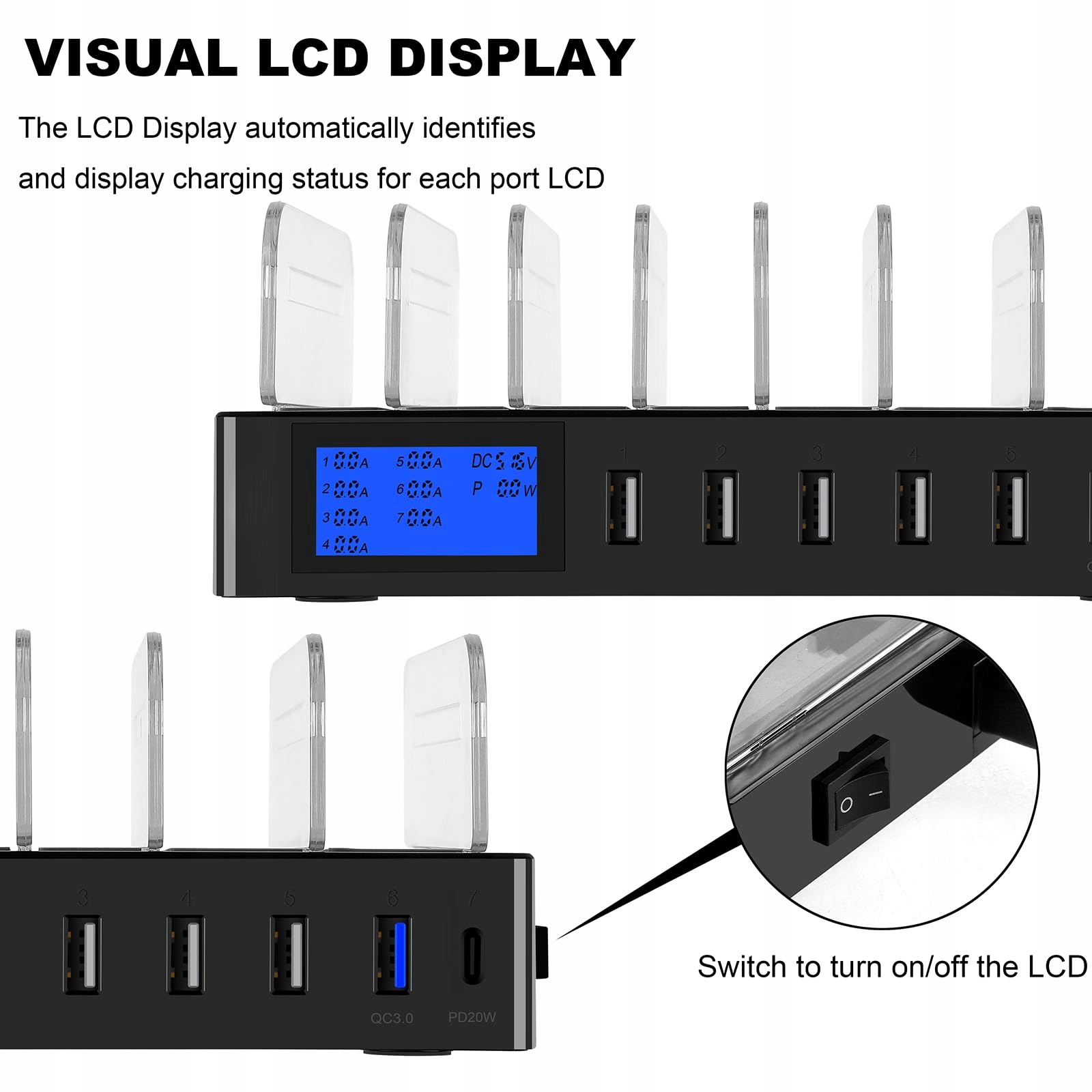 Szybka stacja ładująca PD20W QC3.0 z wieloma portami USB, 7 w 1 — miniatura 3