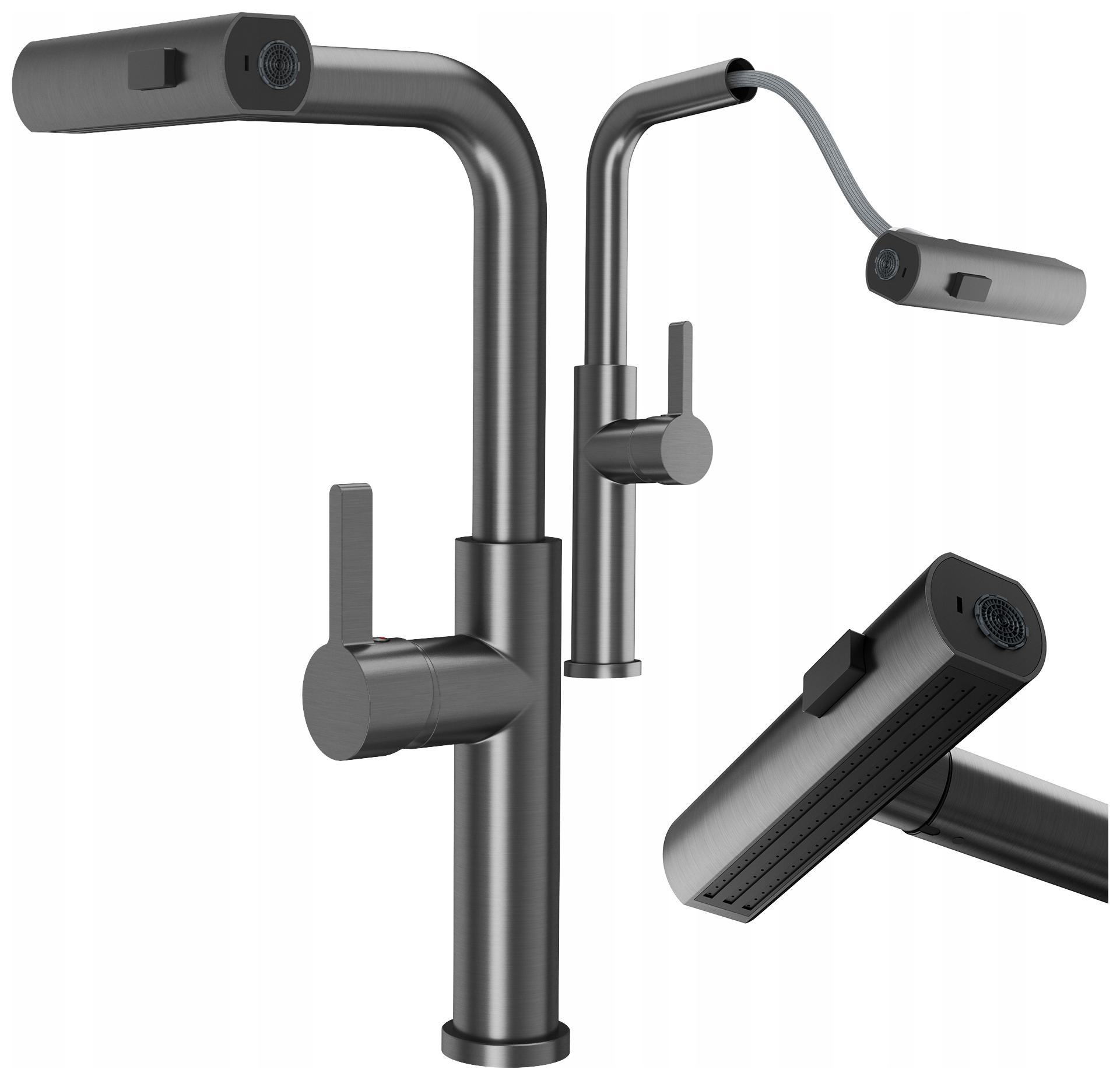 Kuchynská Batéria S Výsuvnou Sprchou, Gun Grey, 3 Prúdy Vody, Kohútik Giro