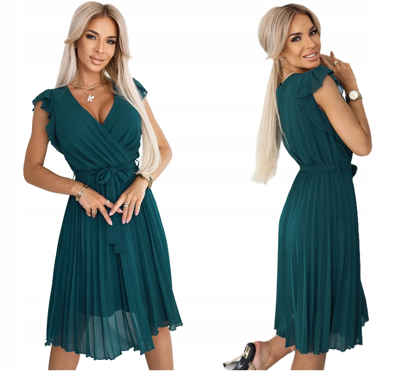 Krásná Plisovaná Šaty S Volánky Na Párty, Zelená, Velikost XL