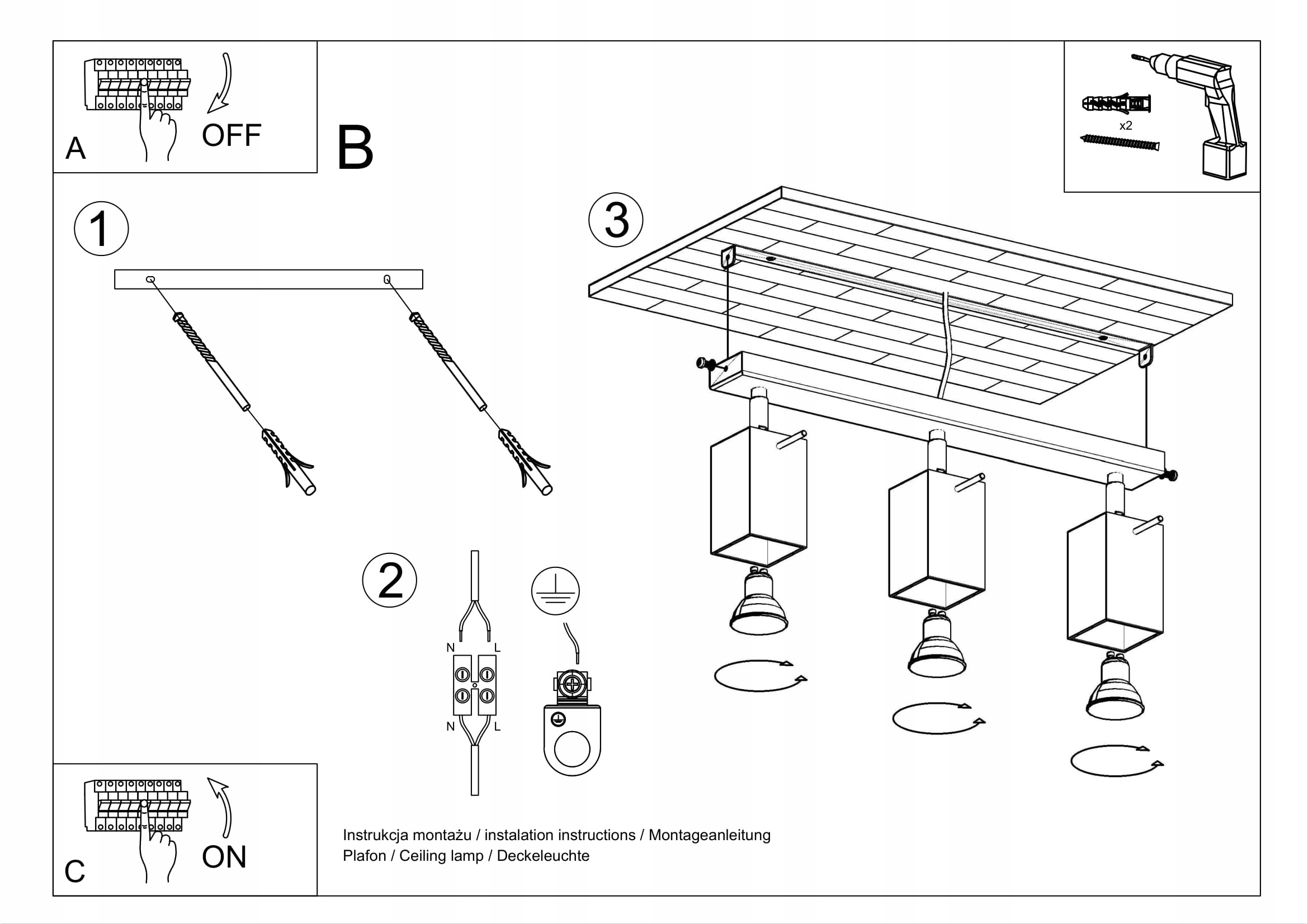 LAMPA SUFITOWA PLAFON MERIDA 3-PUNKTOWA SZARA LISTWA DO JADALNI SOLLUX Rodzaj plafon