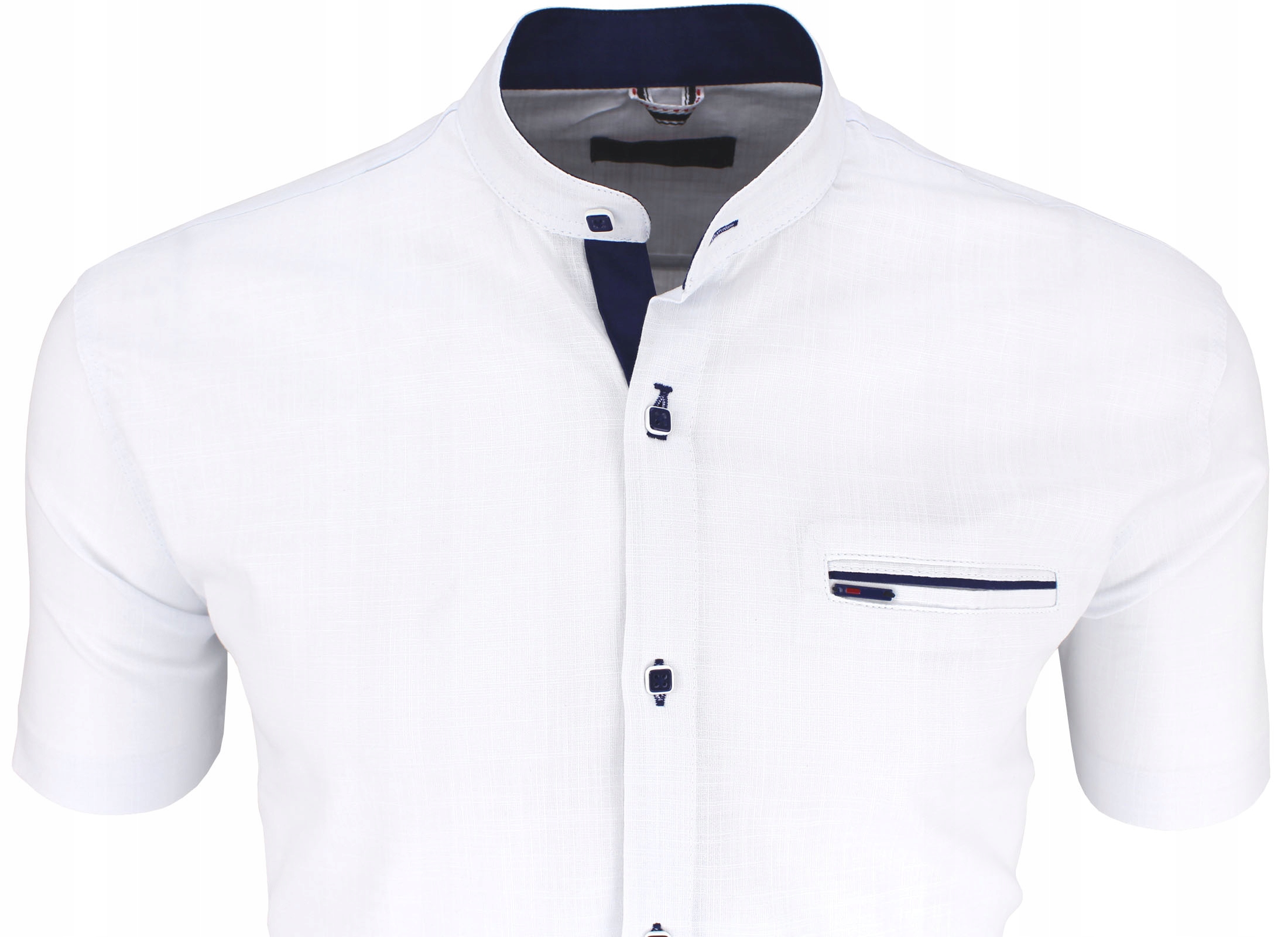 

Biała koszula na stójkę krótki rękaw 567 M