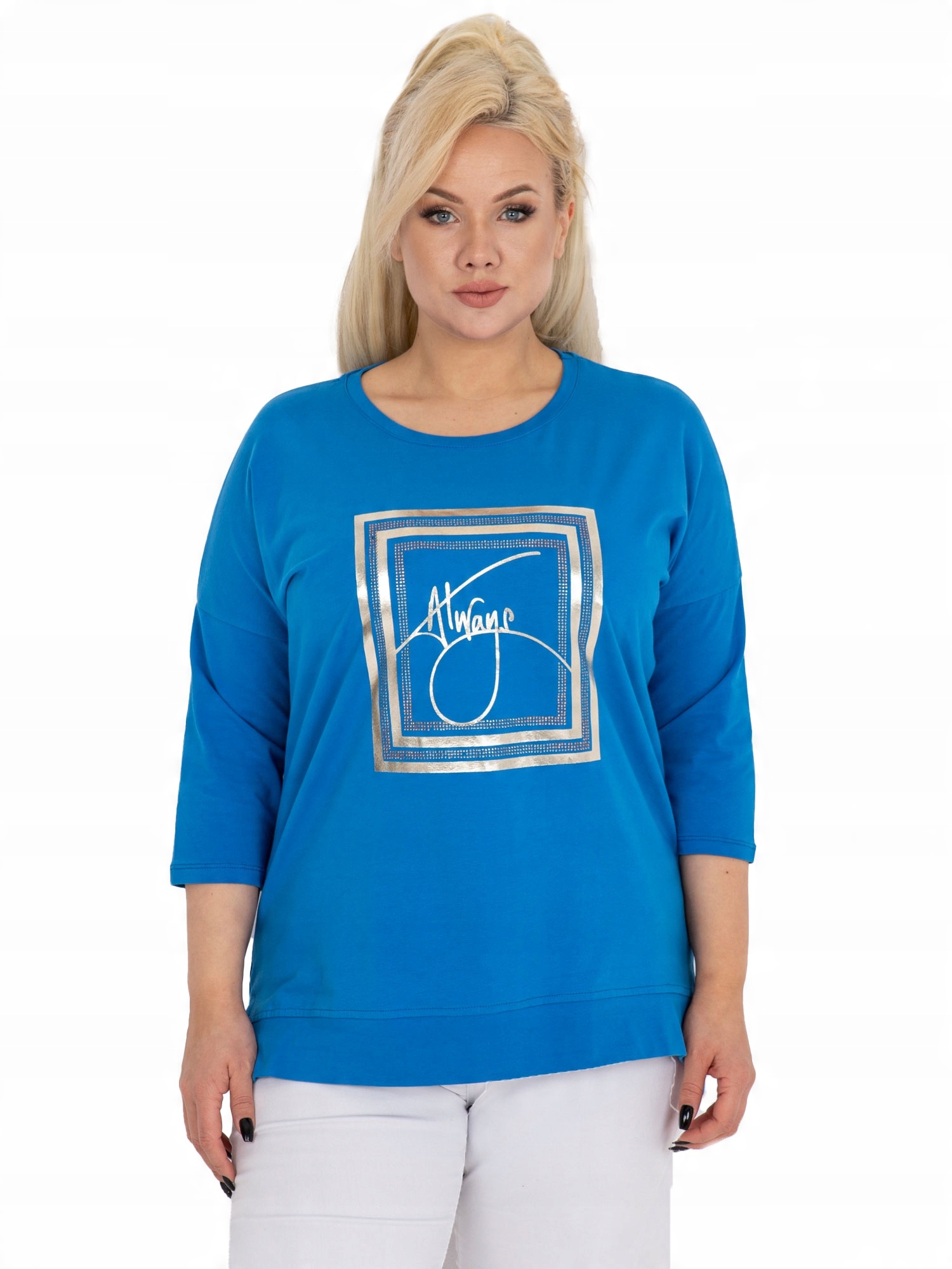 

Plus Size Bluzka damska z dżetami rękaw 3/4