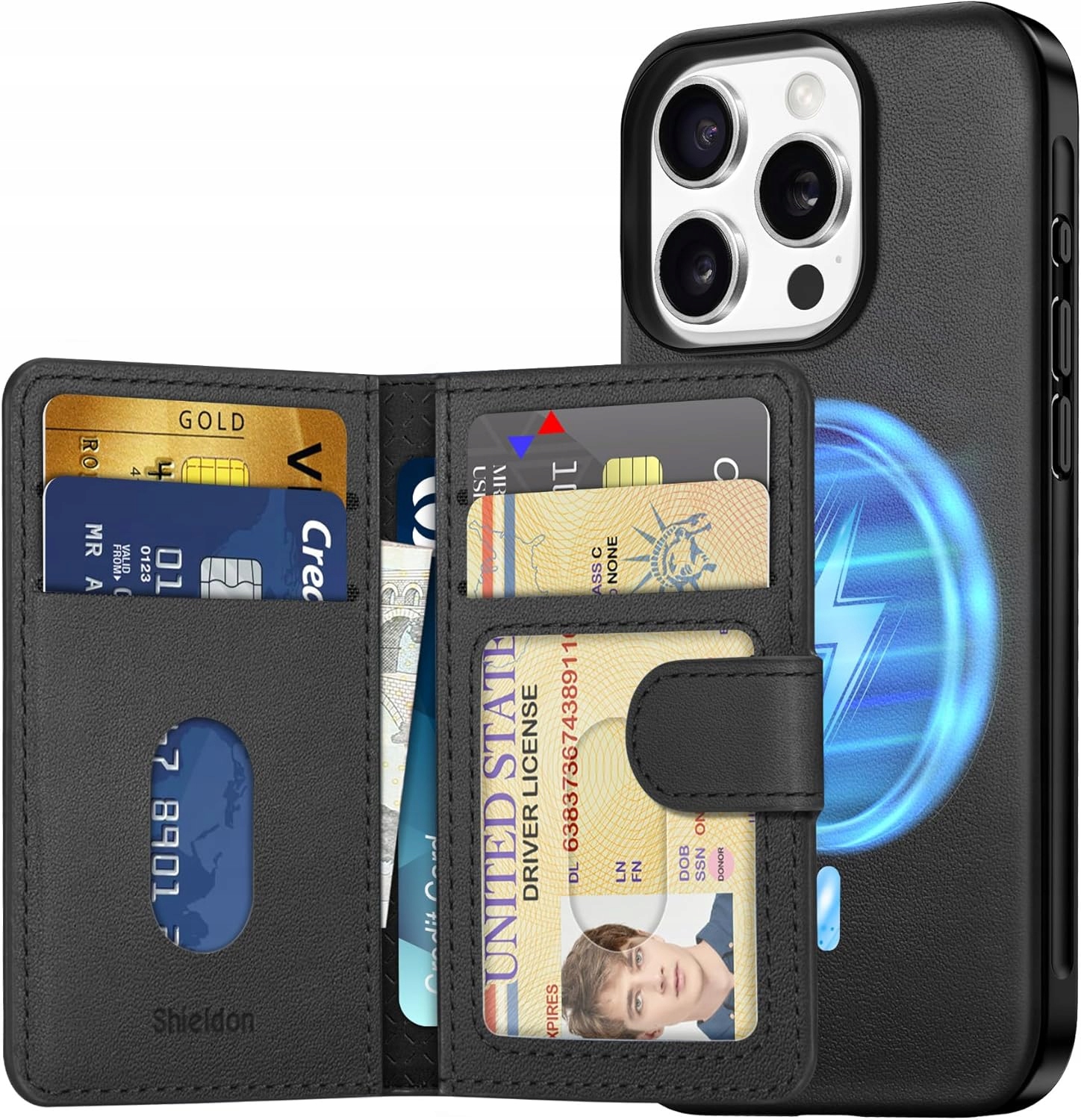 2v1 Pouzdro odnímatelná peněženka pro iPhone 16 Pro Pravá Kůže Slim pouzdro