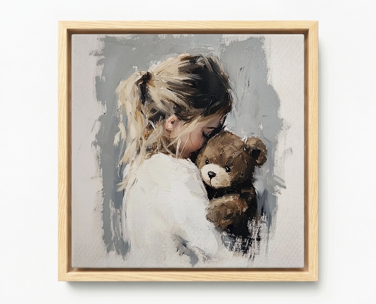 Obraz Rám Americká Krabička Portrét Dítě Dívka Plyšový Medvídek 60x60