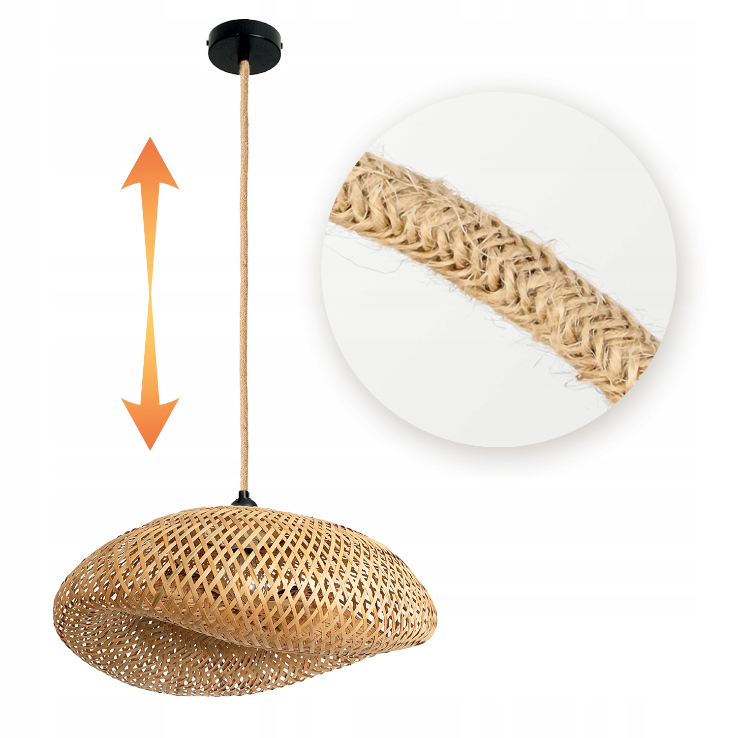 Závesná lampa Boho Bambusová čierna podhľadová 1xE27 Prírodná šnúra
