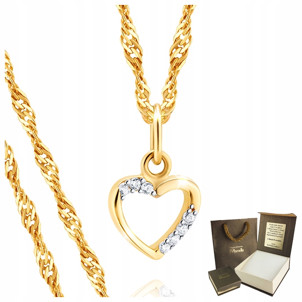 

Złoty Łańcuszek z Wisiorkiem Serduszko 585 Grawer