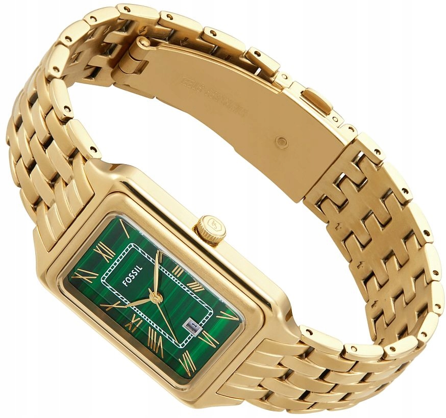 Dámské Hodinky Fossil ES5341 Raquel Moderní Obdélníkové Datum Zlaté/zelené Krabička